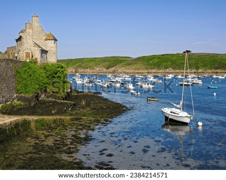 Port at low tide of Le conquet, a commune in the Finistère département of Brittany in northwestern France