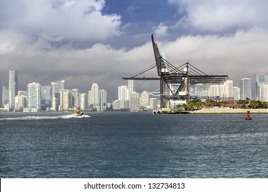 Port of Miami with  Miami skyline as background, South Florida
