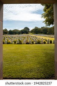 PORT MORESBY, PAPUA NEW GUINEA - FEBRUARY 7, 2021: Australia Defence Force Families Visiting Bomana War Cemetery.