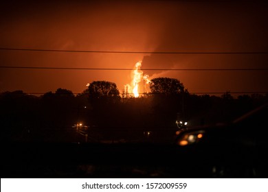 Port Neches, Texas/USA, November 27, 2019 - Explosion At TCP (Texas Chemical Plant) Around 1:25am. Area Still In Process Of Being Contained