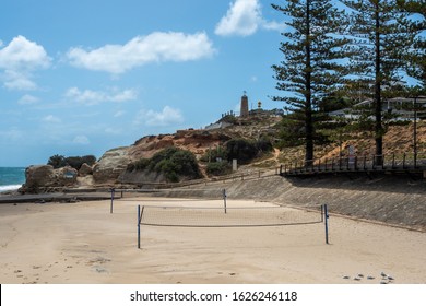 The Port Noarlunga Cliffs And Volley Ball Nets Looking North From Jetty In South Australia On 23rd January 2020