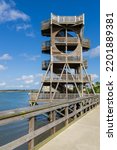 Port Royal Wooden Observation tower along the boardwalk in South Carolina, USA.