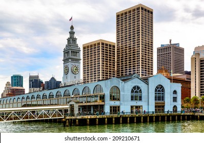 Port of San Francisco clock tower and the Ferry Building Marketplace, a very popular destination for foodies, tourists and locals.