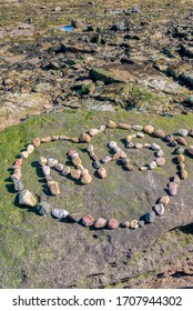 Port Seton, East Lothian, UK - April 19th 2020: Pebble NHS Appreciation Message On Beach Rock