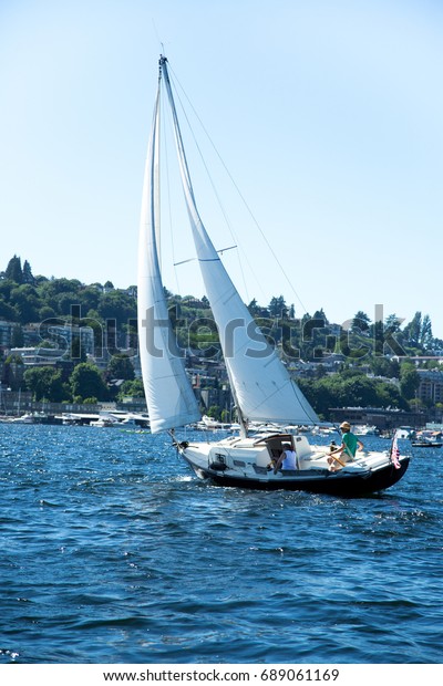 Port Side Small Sail Boat Sleeping Royalty Free Stock Image