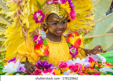 PORT OF SPAIN ,TRINIDAD - FEBRUARY 22: Makqyla Questel-Frederick 5 years enjoys herself in The Trinidad Red Cross 2014 Children's Carnival, February 22 , 2014  in Port of Spain , Trinidad.