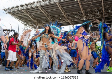 PORT OF SPAIN, TRINIDAD – February 25:Masqueraders enjoy themselfs in the Harts Carnival presentation-Metanoia-, February 25, 2020 in Port of Spain, Trinidad.