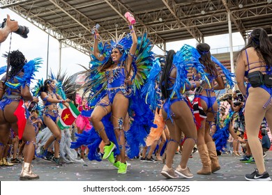 PORT OF SPAIN, TRINIDAD – February 25:Masqueraders enjoy themselfs in the Harts Carnival presentation-Metanoia-, February 25, 2020 in Port of Spain, Trinidad.