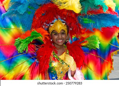 PORT OF SPAIN, TRINIDAD - FEBRUARY 7: Aaliyah Ramdhanie 12 years enjoys herself in The Trinidad Red Cross 2015 Children's Carnival, February 7, 2015 in Port of Spain, Trinidad. 