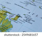 Port of Spain, Trinidad and Tobago, a detailed atlas map of an American region, suitable to illustrate travel destinations and tourism backgrounds, world trade and economy