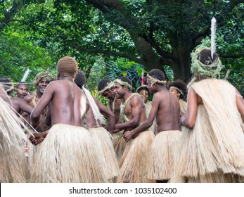 Port Vila, Vanuatu - Jul 2017 - Unidentified Local Vanuatu People Performing Tribal Dance