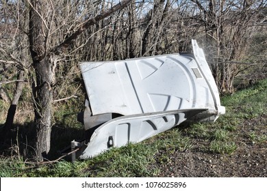 Porta Potty That Have Been Blown Over By A Windstorm In Colorado On A Spring Afternoon.  Northern Colorado, USA.