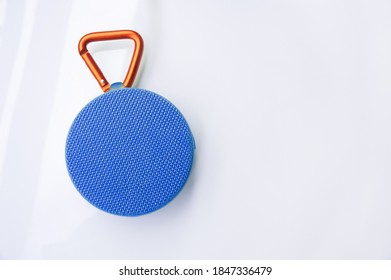 Portable Blue Bluetooth Speaker, Isolated On White.