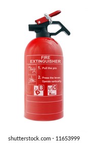 Portable car dry-powder fire extinguisher isolated on white background