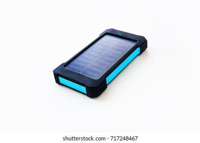 Portable Charger For Charging Mobile Devices. Camping, Hiking Power Bank Solar Battery Isolated On White Background