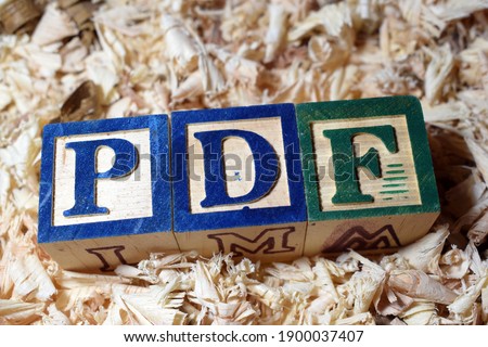 The Portable Document Format (PDF) acronym arranged with wooden blocks