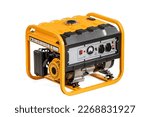 Portable electric AC generator, isolated on white. Diesel or petrol generator for home and industrial use. Gasoline powered engine. Backup energy.