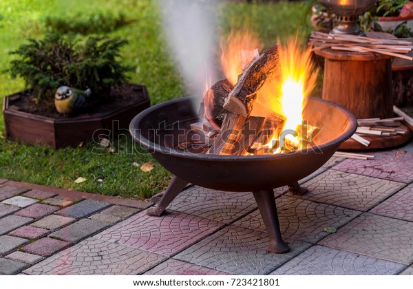 Portable Fireplace Bright Burning Firewood Making Royalty Free