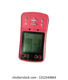 Portable Gas Detector On White Background. Use Detect Hazardous Gases In Hazardous Atmosphere Especially Of Confined Spaced.