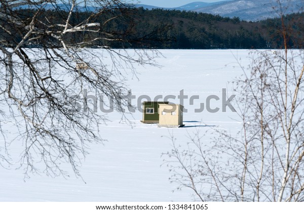 Portable Ice Fishing Bobhouses On Snow Stock Photo Edit Now