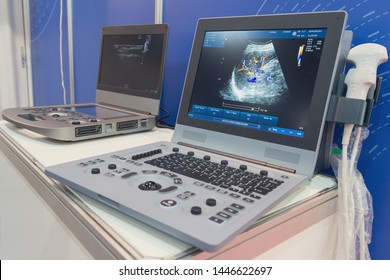 Portable medical diagnostic equipment at the booth. Medicine
