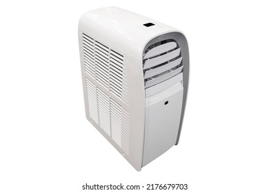 Portable Mobile Room Air Conditioner Isolated On White Background. New Portable Air Conditioner Unit AC Isolated