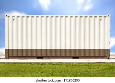 Portable Office Container Or Prefabricated Modular Building. That Small Mobile Workspace, Temporary Work Area, Store Or Storage Room For Construction Site. Consist Of Metal Box And Ventilation Fan.