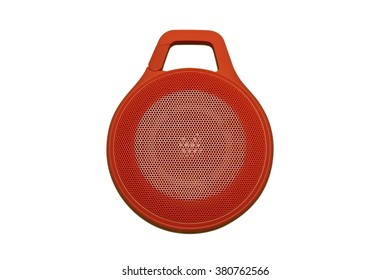 Portable Outdoor Mini Bluetooth Speaker In Red Shade With Round Shape Isolated On White