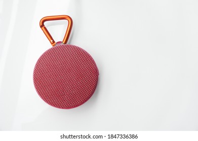 Portable Red Bluetooth Speaker, Isolated On White.