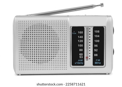 Portable retro radio isolated on white background, devices which are popular in the past for music and news - Powered by Shutterstock