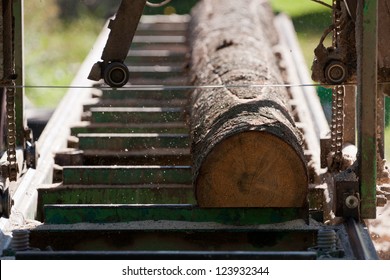 Portable Sawmill Processing Raw Timber To Planks