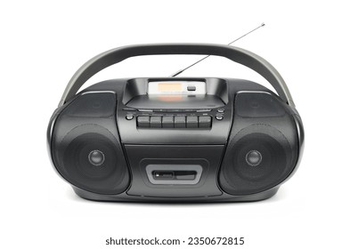 Portable stereo CD radio cassette recorder, isolated on white background. File contains a path to isolation.