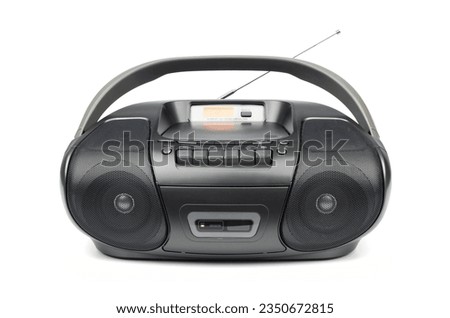 Portable stereo CD radio cassette recorder, isolated on white background. File contains a path to isolation.