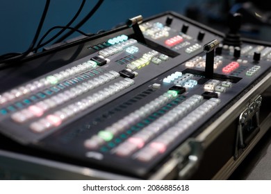 Portable Video Switcher In Protective Hard Case During The Live Broadcast Of The Event. Selective Focus.