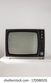 Portable Vintage Television On White Background