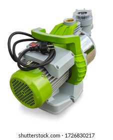 Portable Water Pump With Electric Motor On A White Background