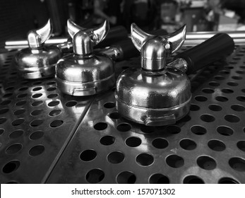 Portafilter On Top Of Espresso Machine, Coffee Shop, Monotone Color