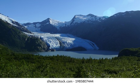 Portage Lake with beautiful glacier, popular hiking and tourist spot, Kenai Fjords National Park, Alaska, United States
