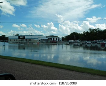 PORTAGE, WISCONSIN / USA - September 5, 2018: Historic Flooding As The Baraboo River Overflows Its Banks