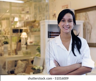 Portait Of Small Business Owner: Proud Woman And Her Store