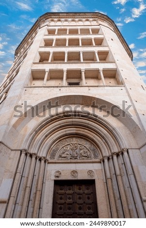 Portal of the Baptist of Baptistery of Parma (Battistero di Parma). Parma, Italy