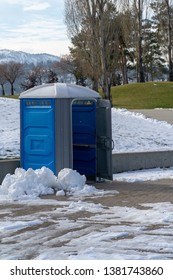 Portapotty In Snow At A Park