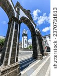 Portas da Cidade, the city symbol of Ponta Delgada in Sao Miguel Island in Azores, Portugal.