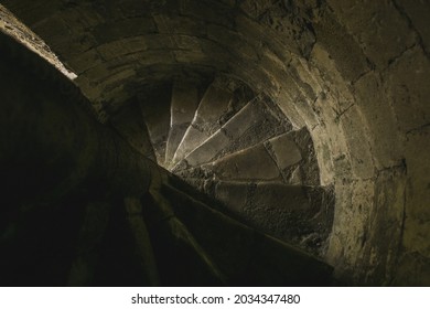 Portchester, Hampshire, England, UK - 01 September 2021: Stairway inside Portchester Castle.