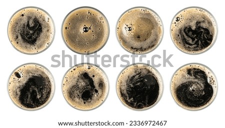 Porter Beer Isolated Top View, Stout in Glass, Dark Beer with Foam, Bubbles on Alcohol Drink Mug Top, Black Ale Froth on White Background