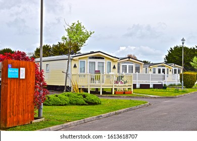 Porthcawl, Bridgend County Borough / Wales UK - 5/3/2018: Modern static caravans at Trecco Bay holiday Park. The park is now owned & operated by Parkdean Resorts. Caravans for sale or hire.