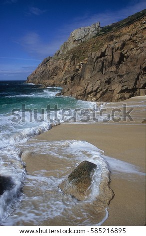 Similar – Aerial Drone View Of Blue Ocean Waves And Beautiful Sandy Beach Shore in Portugal