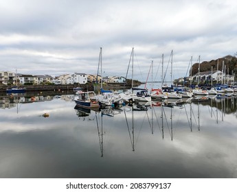 Porthmadog, Gwynedd, Wales, UK.  November 23, 2021.  Yachts moored in the harbour on a grey autumn day. - Shutterstock ID 2083799137