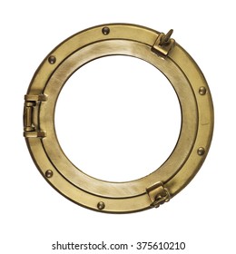 Porthole isolated with clipping path. Vintage brass porthole isolated with clipping path on white background