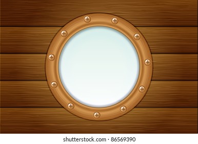 Porthole auf Holzhintergrund